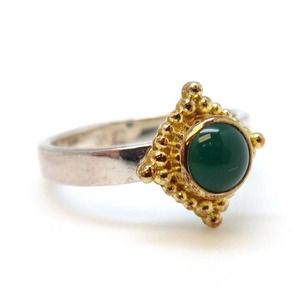 MICHOU Green Agate Sterling Silver Gold Vermeil MAY Birthstone Ring - NEW